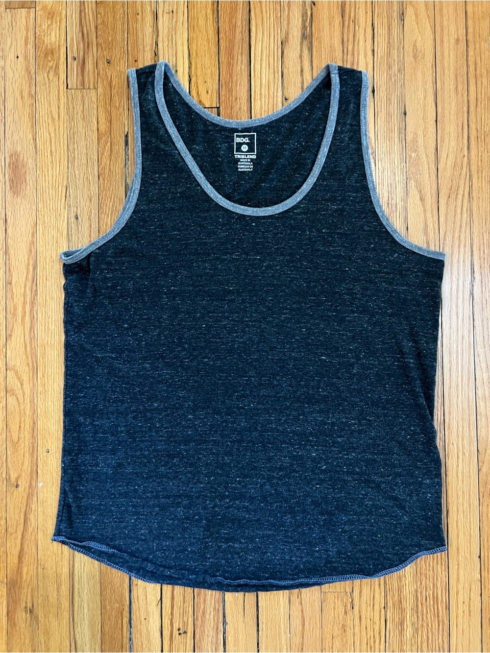BDG Tank Top, Unisex, Heather Black with Gray Trim and Binding